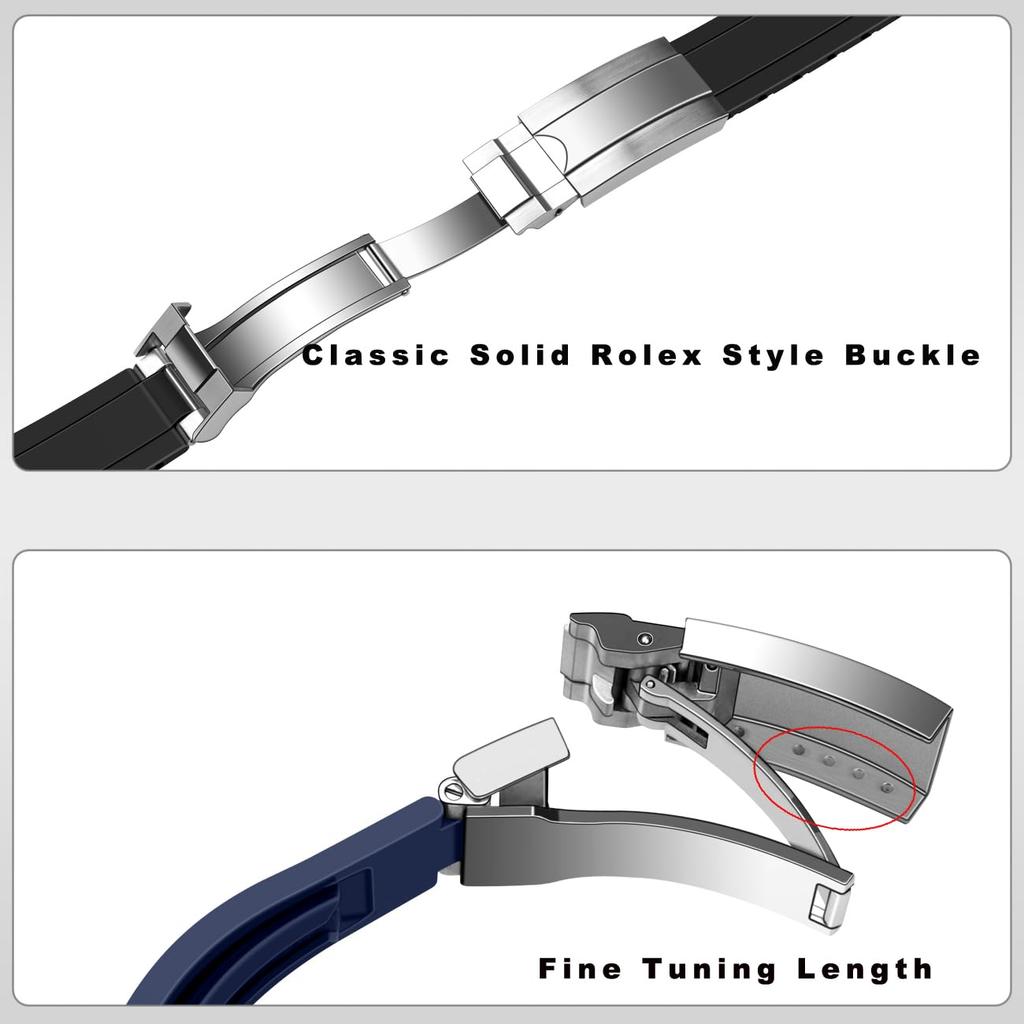 Juntan FKM Rubber Watch Band for Men and 20mm and Classic Rolex Style with Folding Clasp Women, 22mm,