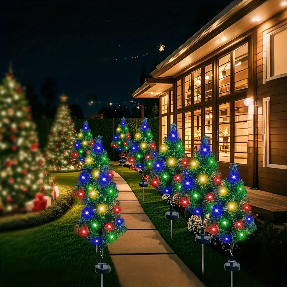 Solar Christmas Tree Garden Stake Lights Outdoor Waterproof Xmas Pathway Lights Prelit Yard Stake for Christmas Patio Yard Decor