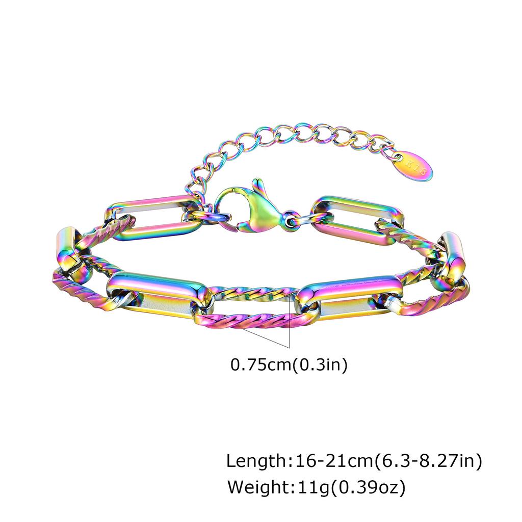 Vnox Classic Bracelets For Women Girls Gold Silver Color Paperclip Chain Stainless Steel Rectangle Bracelet Charm Jewelry Party