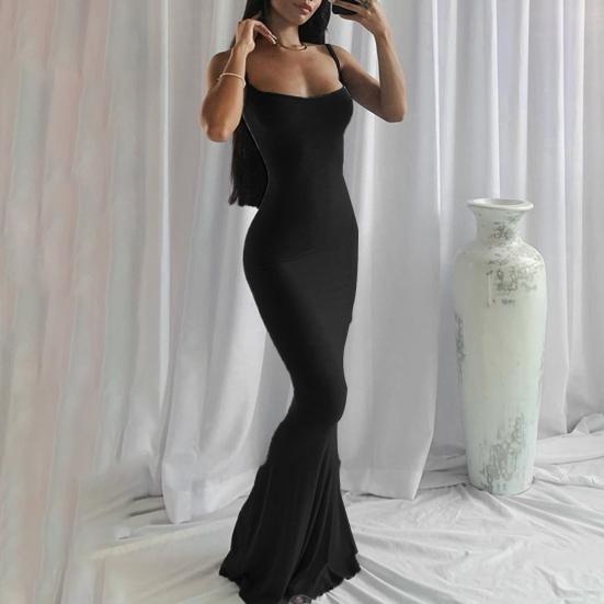 

Women Sling Dress Sleeveless Square Collar Slim Fit Floor Length Dress Solid Color Office Party XS помаранчевий