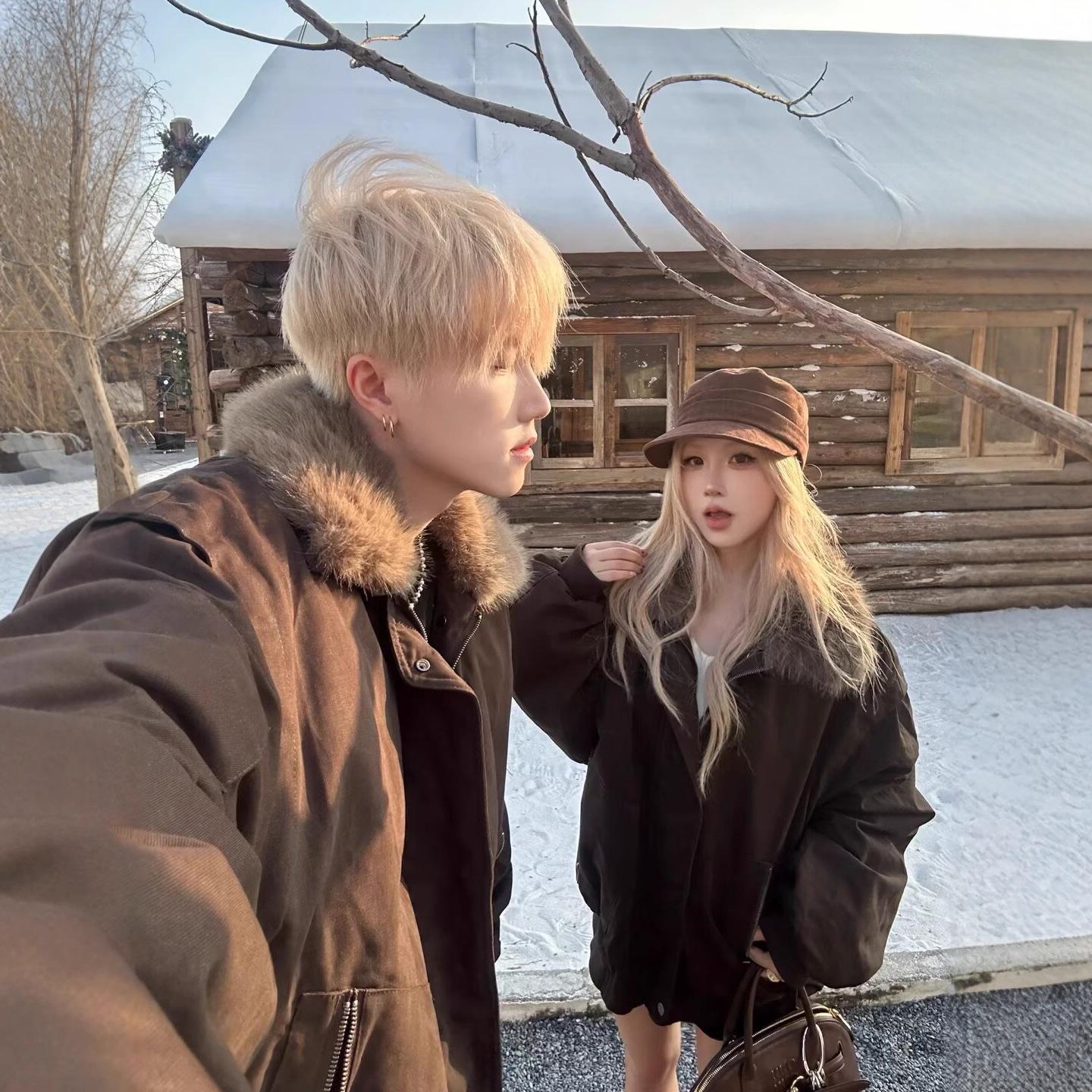 Унисекс ретро рабочая куртка с большим меховым воротником - Плотная теплая хлопковая куртка, тренд зимы 2025. XXL