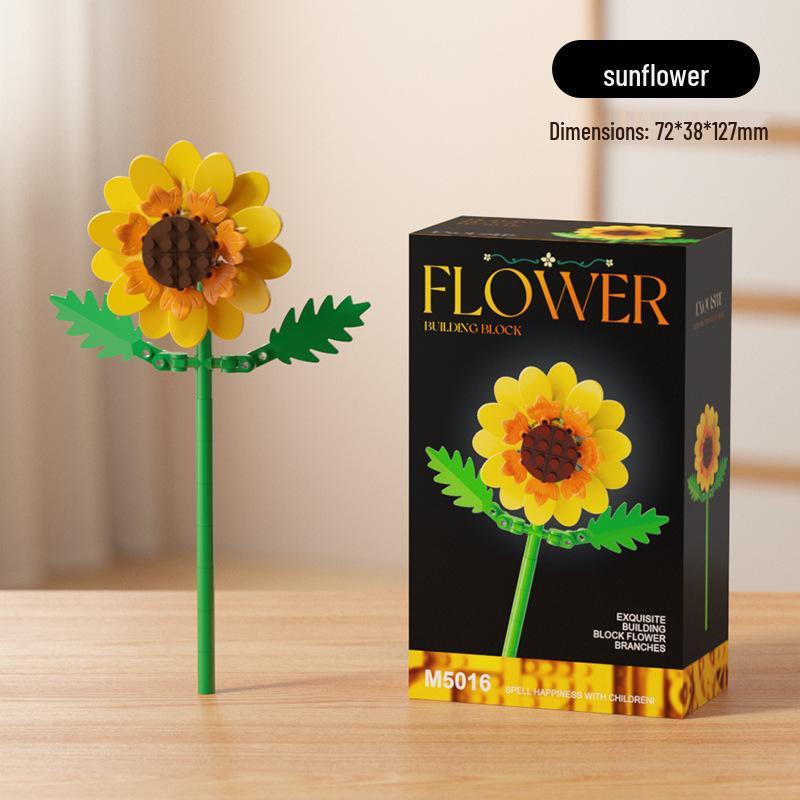 Dream Flower Box: Preserved Building Block Bouquet Set - Sunflower & Carnation. Ideal Toy for Children's Assembly.
