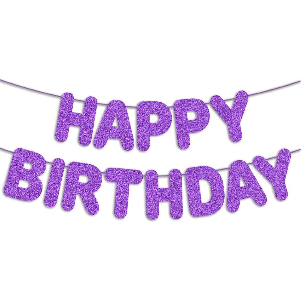 Pre-Strung Happy Birthday Black Glitter Banner, Black Birthday Party Decorations for Men, BDAY Party Backdrop Sign for Him