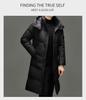 Brand 2025 Men's Winter Hooded Over-the-Knee Long Down Jacket with Fleece Lining