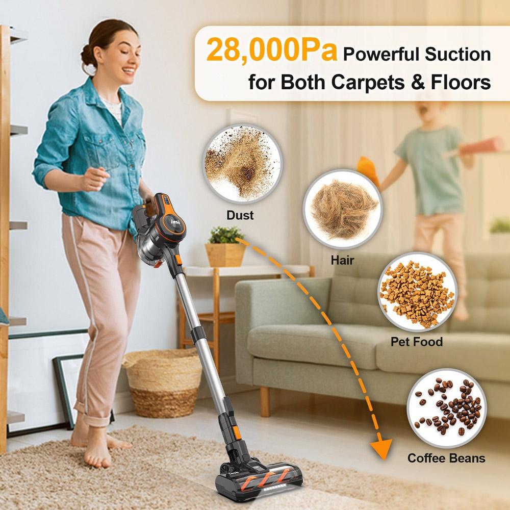 INSE S680 Cordless Stick Vacuum, 28kPa 250W Suction, Max 50min Runtime