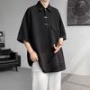 Chinese Style Vintage Loose Polo Shirts Men's Clothing Basic Solid Color Summer Turn-down Collar Stylish Button Casual T-shirts