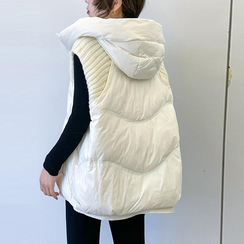 Gestrickte Ärmel Daunenweste Damen 2024 Winter Neue Mode Kapuzendesign Warme kleine Verschleißweste