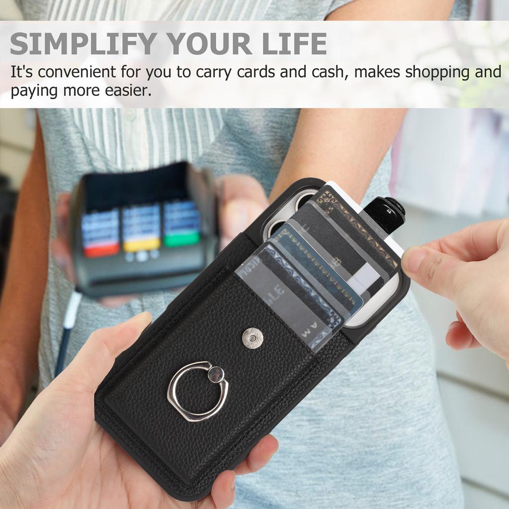 Pro pouzdro na iPhone 17 Pro Max s prstenovým stojánkem, typ kresby, sloty na karty, kožený zadní kryt