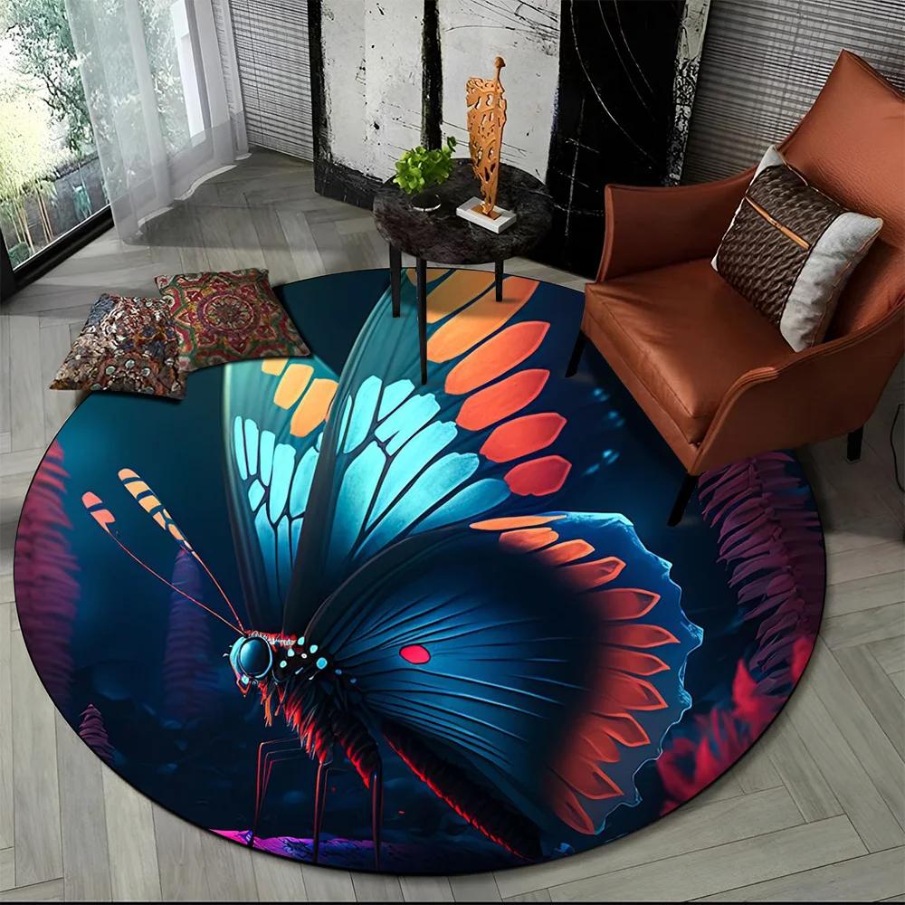 

Fantasy Butterfly Flower Cartoon Round Carpet Rug for Living Room Bedroom Child Playroom Decor,Pet Area Rug Non-slip Floor Mat Diameter 60cm