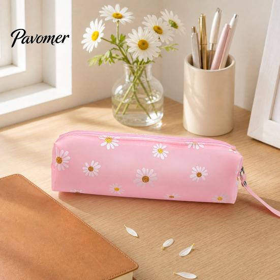 Macaron Color Pencil Case Flower Case, Large Capacity PVC Pen Pouch, Spill-proof Holder Waterproof Stationery Bag for Students, School Supplies