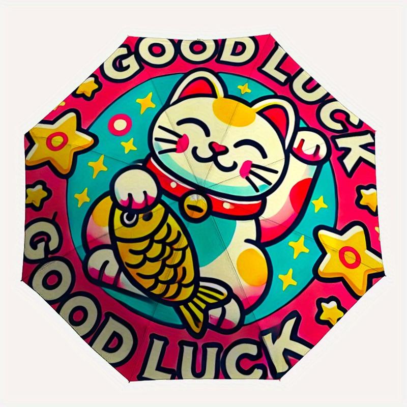 

1pc Good Luck Cat Automatic Umbrella - Auto Open/Close Folding Umbrella with Reinforced 8-Rib Frame, 083