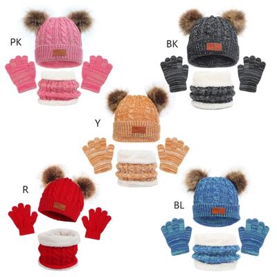 Crochet Knitted Warm Hat Gloves Baby Hat Gloves Neck Scarf Set 1-5Years Set Baby Supplies Black/Blue/Rose Red/Yellow/Red