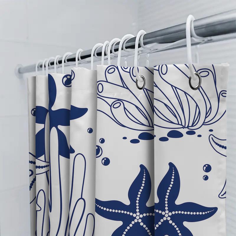 Blue Marine Life Shower Curtain With Starfish Design For Bathroom Decoration White Blue 72 X 84 Inches |