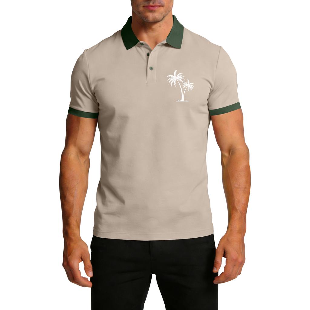 Men's Summer Print Color-blocked Lapel Short-sleeve T-shirt Casual Sporty Top