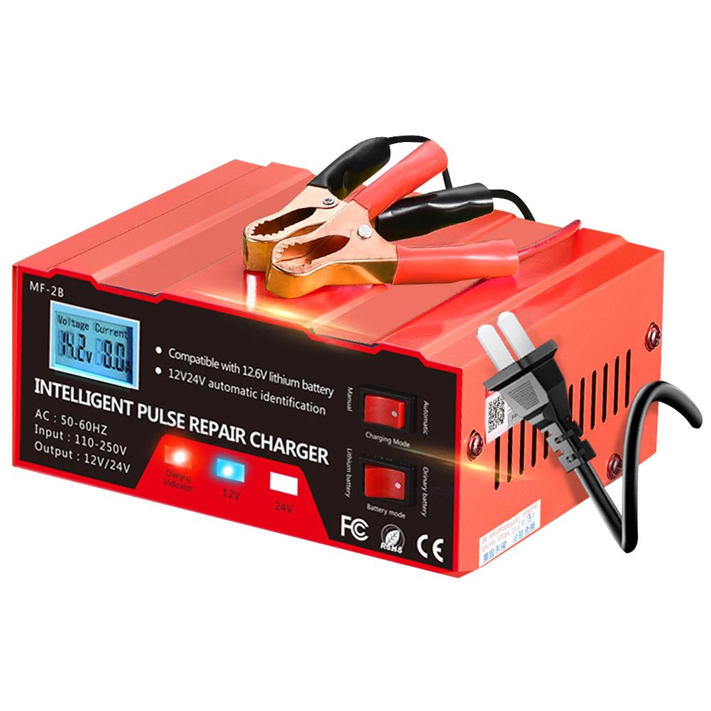 

12 В/24 В полностью автоматическое зарядное устройство для автомобильного аккумулятора с ЖК-дисплеем, интеллектуальное импульсное зарядное устройство для ремонта аккумулятора, 180 Вт, зарядное устройство для грузовика, мотоцикла