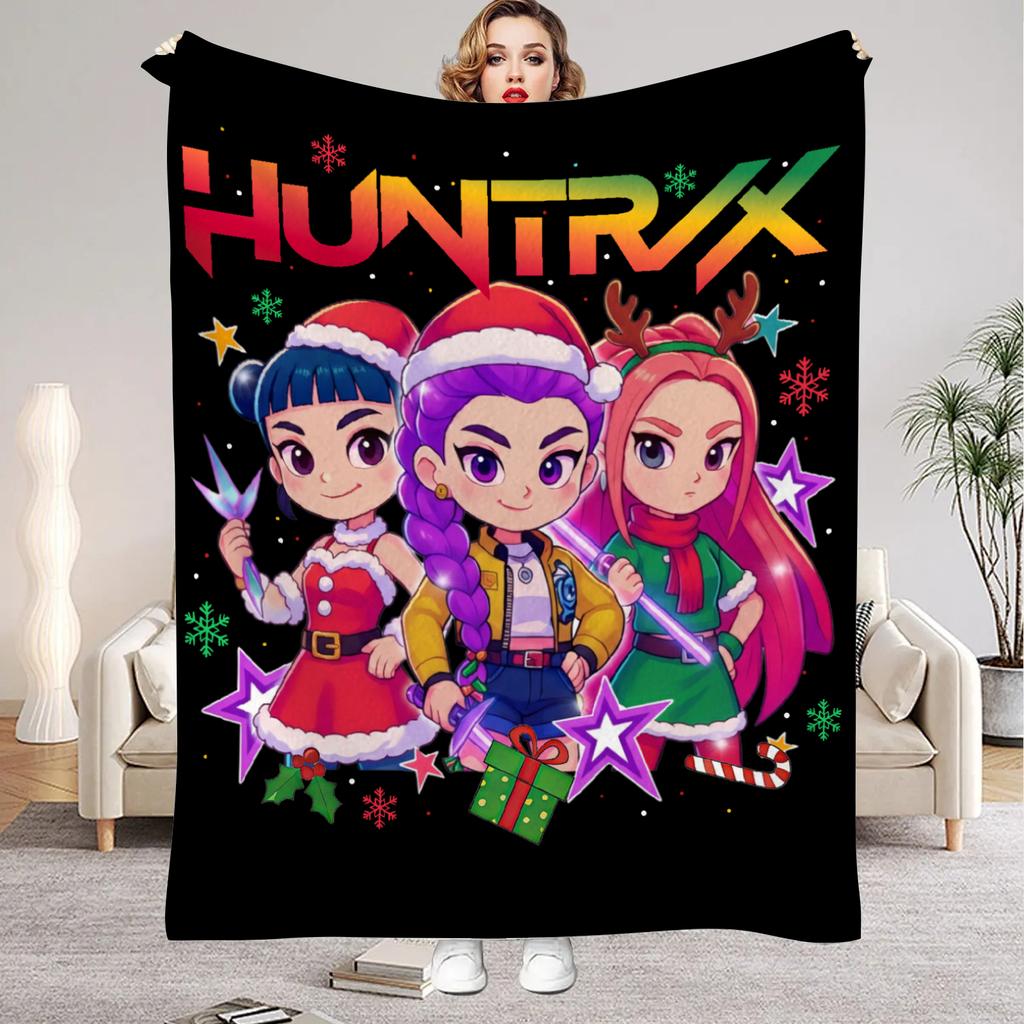 Huntrix Christmas Blanket For Boys Girls K Pop Demon Hunters Rumi Mira Zoey Throw Blanket Cozy Christmas Gift for Huntrix Fans