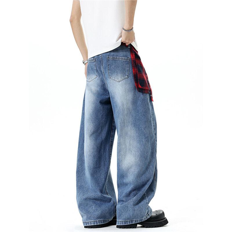 American High Street Plaid Deconstruction Jeans Men's and Women's Summer New Loose Design Trendy Brand Straight Wide-leg Trousers