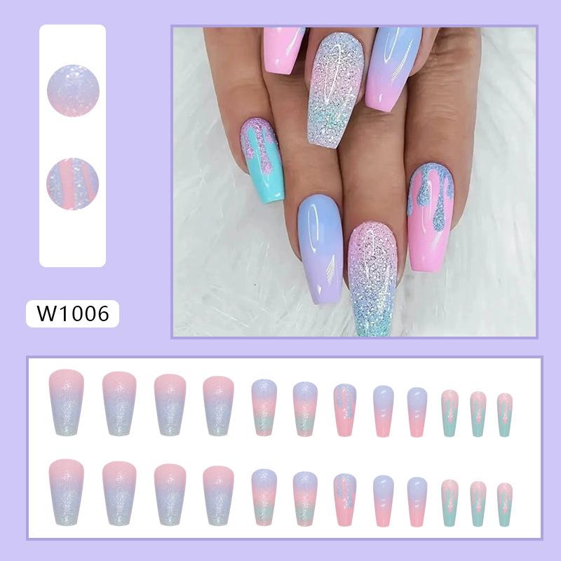 Sweet flash girl macaron color gradual change manicure flowing heart summer cute wear nail fake nails