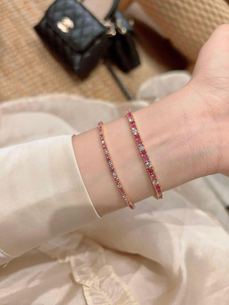 Gradient Pink Diamond 2mm Tennis Bracelet - High-End Light Luxury 925 Silver Starlight Design for Women