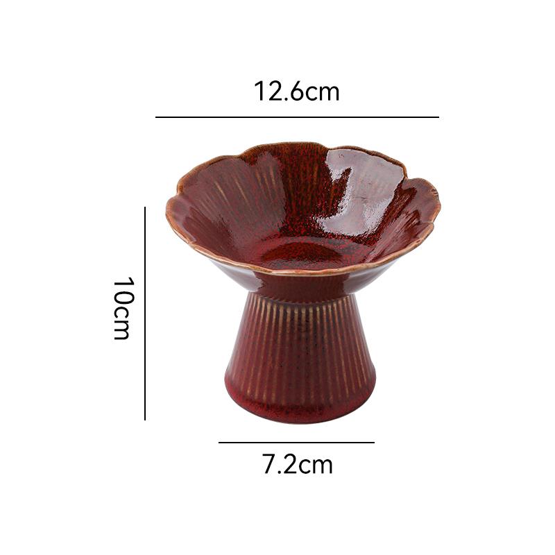 6 Inches Chinese Vintage Ceramic Goblet Creative Flower Shape Fruit Dessert Salad Nut Candy Storage Plate Home Kitchen Tableware