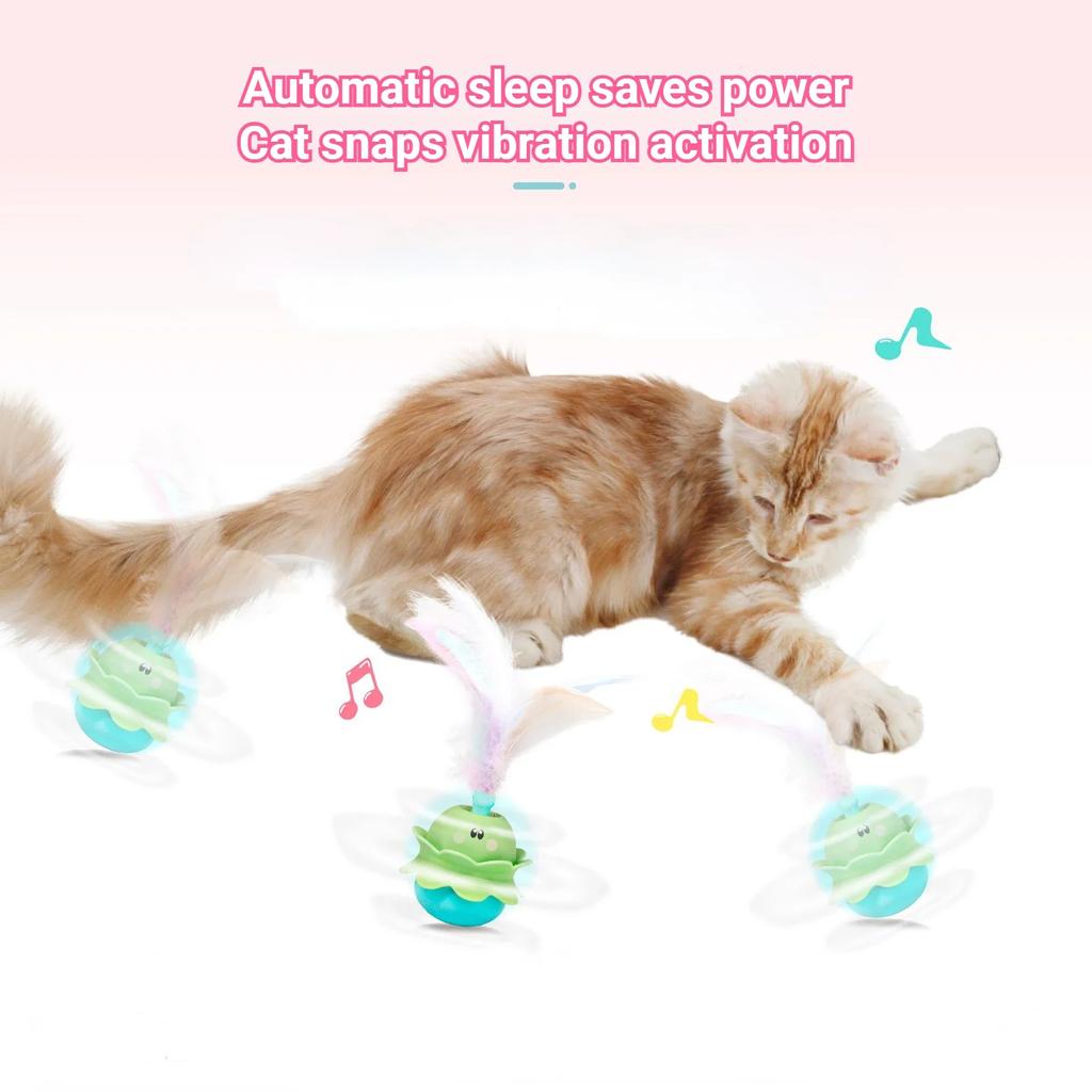 Katzenspielzeug, interaktives Katzenspielzeug, automatischer elektrischer Ton, drehendes kleines Monster, Feder, neckender Katzenstab, farbiges Licht