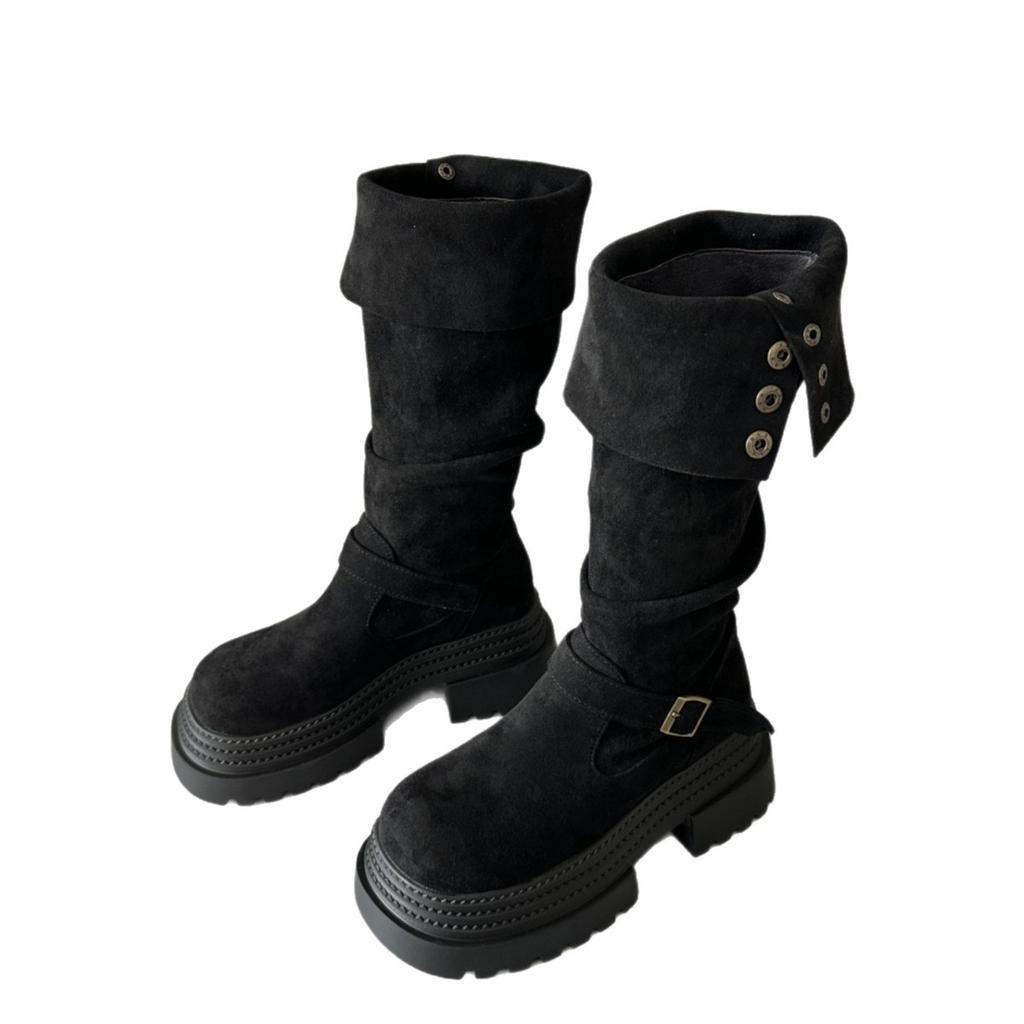 Queen Fan Retro Thick-soled Thick-heeled Heightened Boots for Women's Autumn 2025 New Models with Skirts and Thin Knight Boots