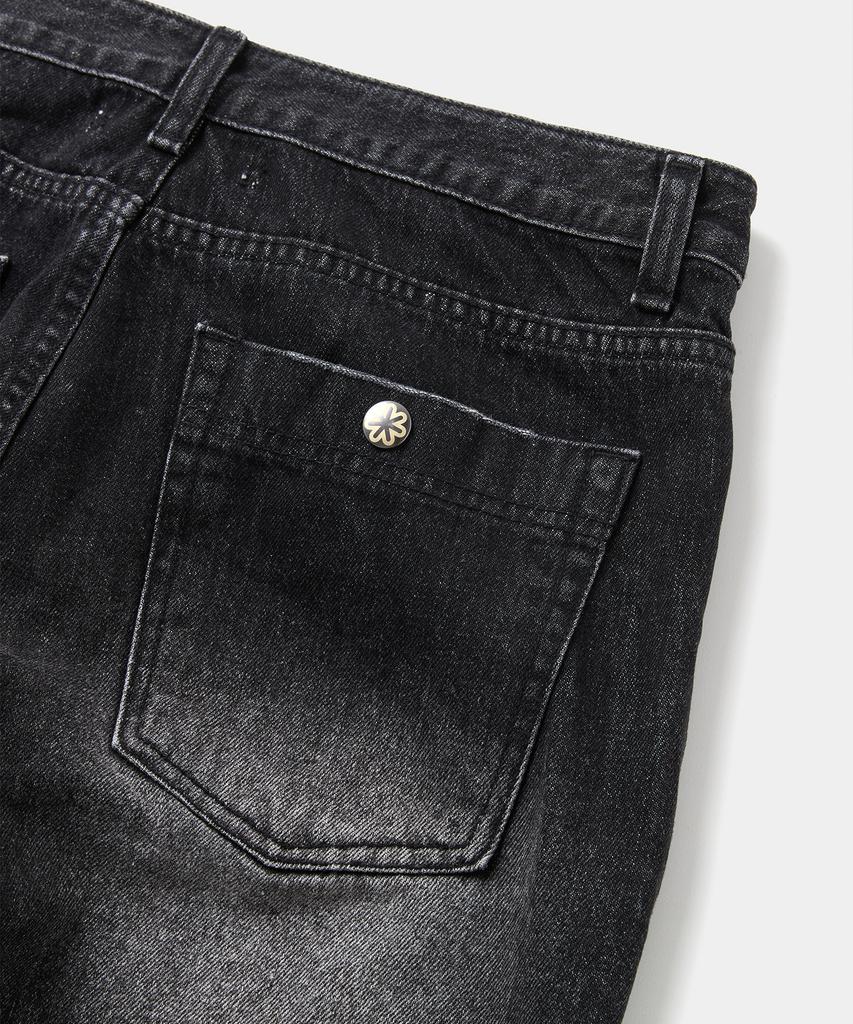 Laikeueomojeu Washed Damaged Embossed Flare Denim Pants_Black