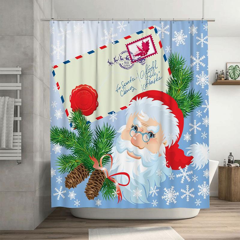 

TU Festive Christmas Shower Curtain Santa Claus Holiday Bathroom Decor Waterproof Festive Home XMAS Gift Premium Pattern Design 90x180cm35x71in