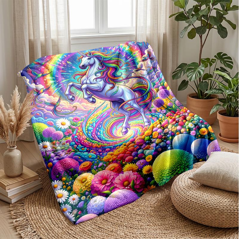 Rainbow Unicorn Fantasy Theme blanket Lightweight Warm Flannel Blanket Decorative Throw Blanket for Home Decoration