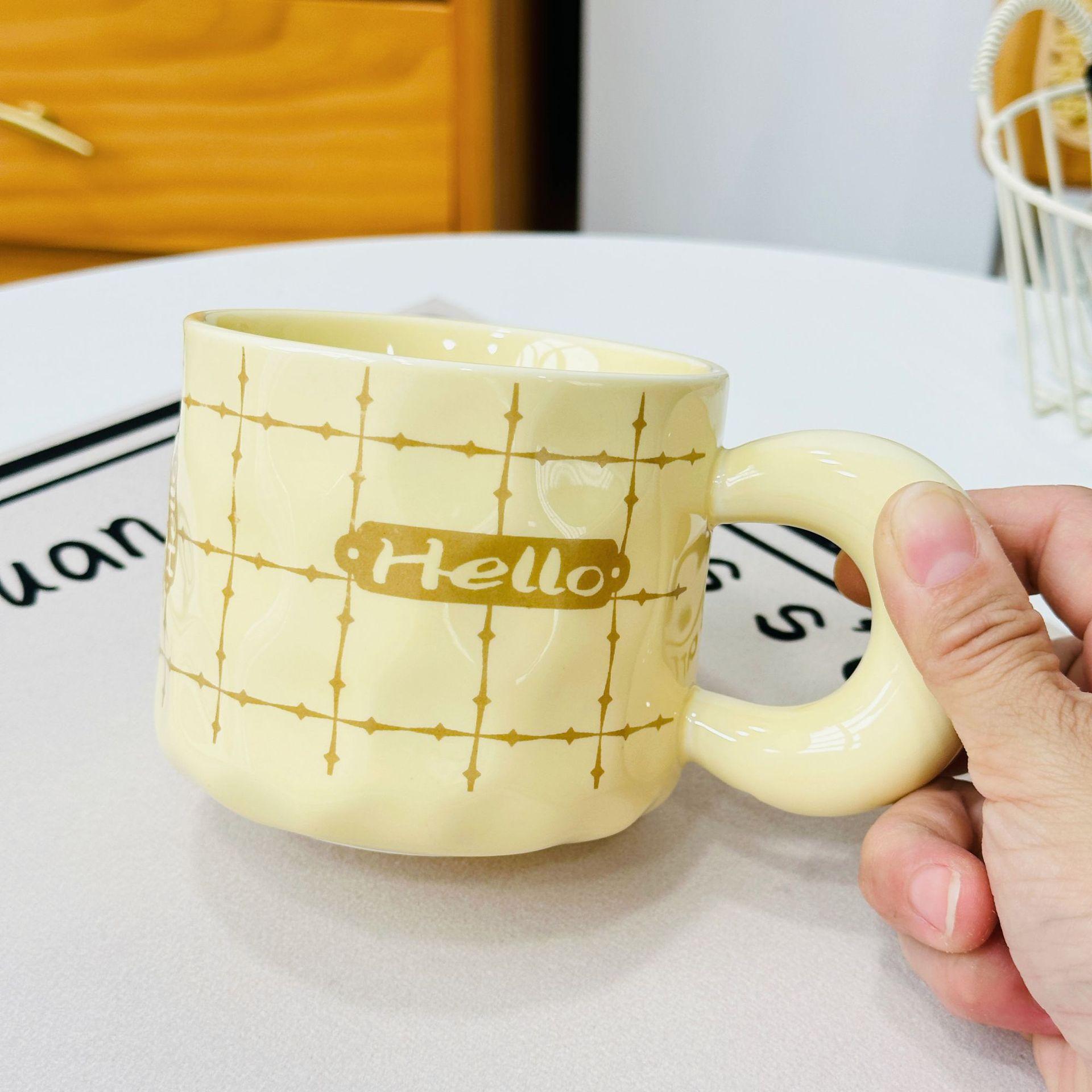 

Small Gift Box with Lid Spoon English Letters Ceramic Household Set Souvenir Mug High Looking Water Cup Little Girl 480ml