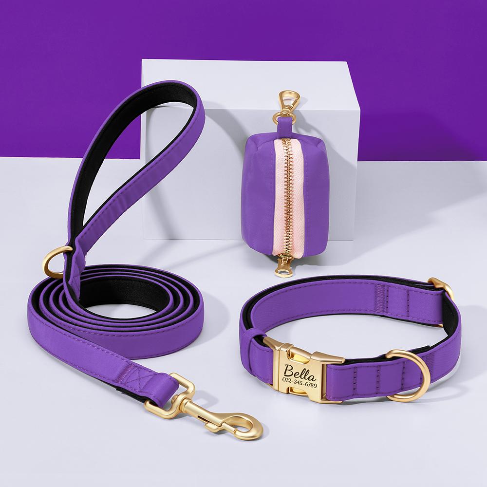 Personalized Dog Collar Leash Bag Colorful Dog Collars Durable Nylon Pet Buckle Necklace With Leashes Poop Bag Soft for Dogs Pug