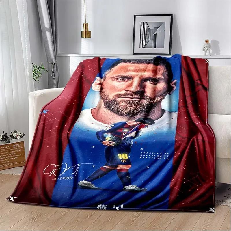 Coperta in Flanella Leo Messi Stella del Calcio per Adulti Bambini Decorazione Divano Letto Coperta da Viaggio Portatile Regalo Perfetto