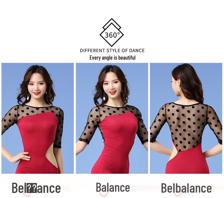 Huayu Hepburn Polka Dot Uitgesneden Modal Jurk voor Volwassen Vrouwen Buikdans Oefening