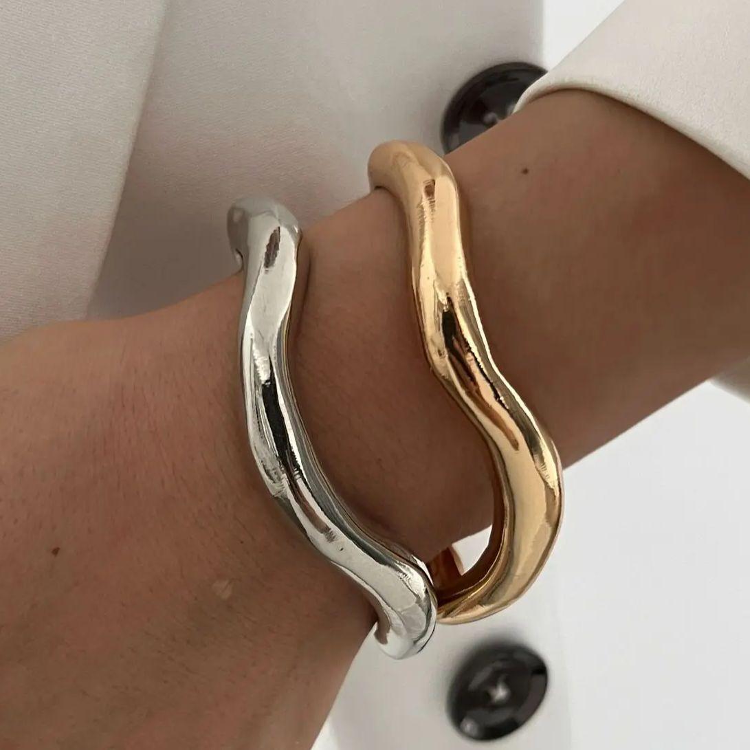 

DIEZI 2pcs/set Exaggerated Hip Hop Irregular Bangles Bracelets Punk Gold Silver Color Geometric Bangles For Women Men Jewelry