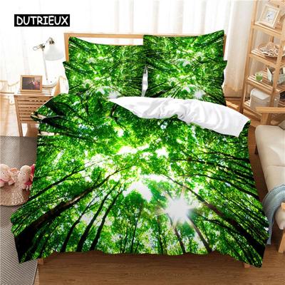 Juego de Cama Bosque Verde Juego de Funda Nórdica Ropa de Cama 3d Impresión Digital Ropa de Cama Tamaño Queen Diseño de Moda