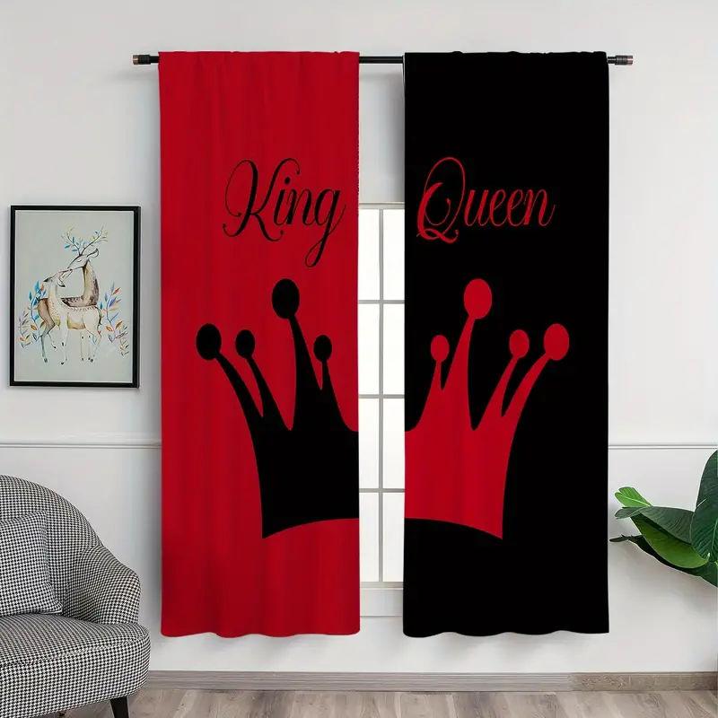 Simple King and Queen Crown Print Window Curtains, Black and White Color, Creative, Bedroom, Living Room, Kitchen