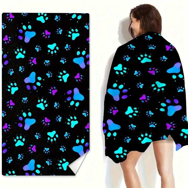 1PC Modern Polyester Microfiber Beach Towel, Quick Dry Geometric Dog Paw Print Pattern, Soft Knit Fabric Towel for Pool, Bath