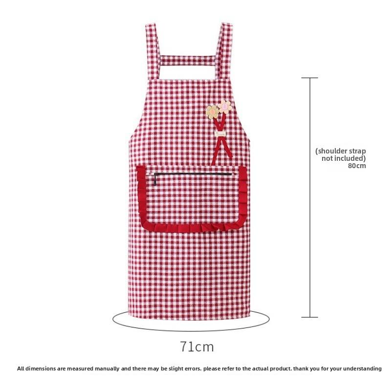 1pcs Women's Plaid Cotton Apron Waterproof Oil Resistant Breathable Kitchen Apron for Cooking Household Workwear Summer