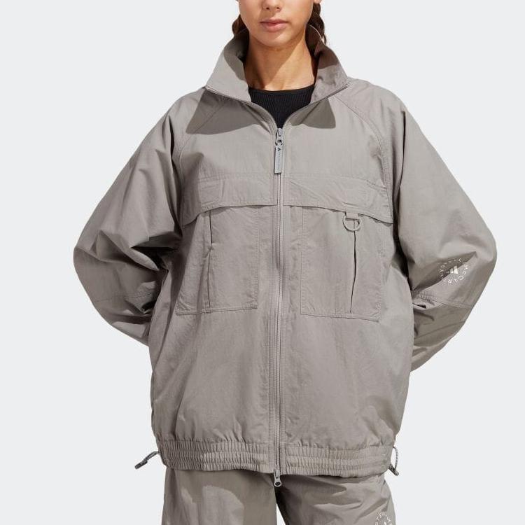 adidas X Stella McCartney Collaborative Einfarbige Strick-Trainingsjacke mit Reißverschluss Damen Jacken Taubengrau HR9178