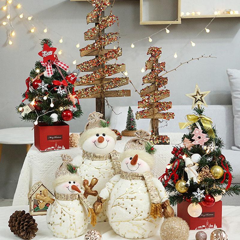 Plush Snowman Decoration Set - Snowman with Pointy/Double Hat - Christmas Decorations, Soft and Festive Table Decorations