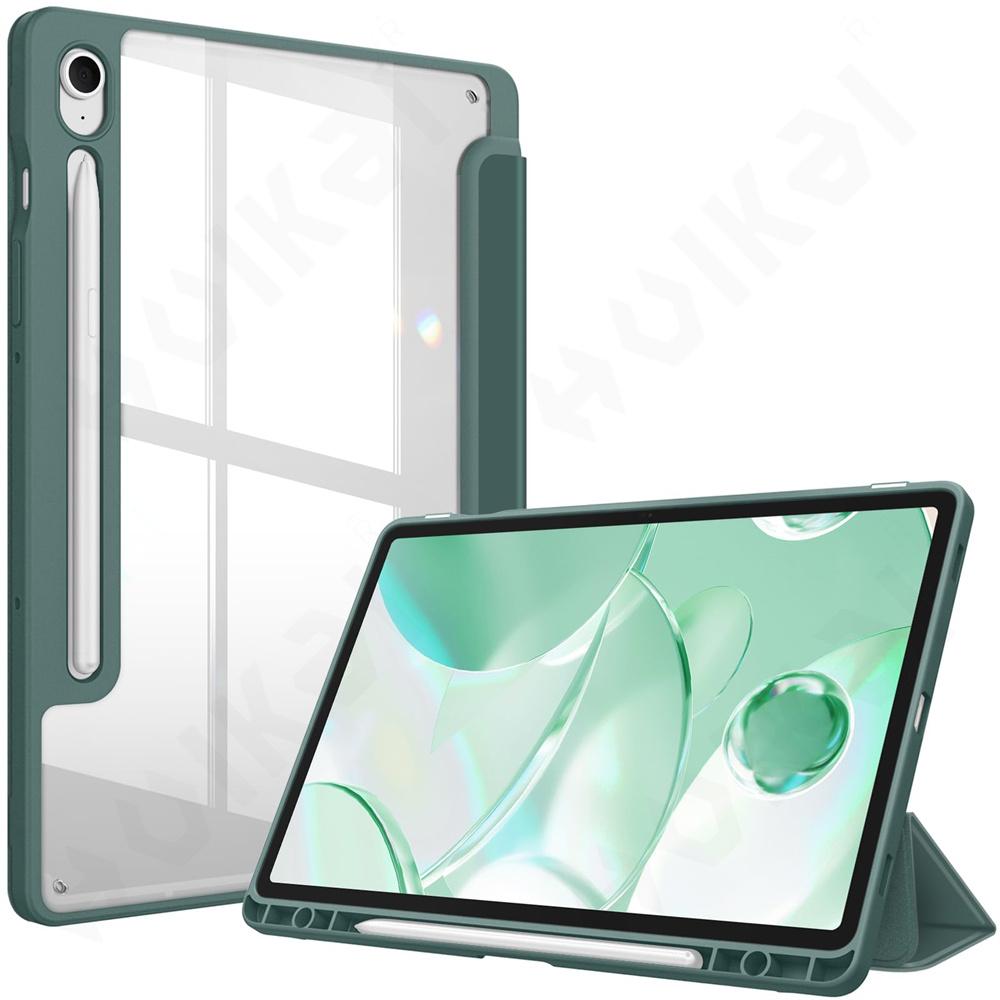 

Чохол для Samsung Galaxy Tab S10 FE / S9 FE 10,9-дюймовий Тонкий Напівпрозорий Задній Кришка Трискладний Стенд Зарядка Стилуса Планшета Автоматичне Увімкнення/Сон Tab S9 11 inch темно-зелений колір