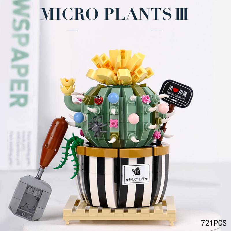 

Workspace Desktop Decoration Small Block Animation Succulent Potted Plants Big Head Construction Brick Cactus Educational Toys For Gifts