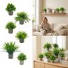 Green Artificial Plant Bonsai Grass Leaves Grey Flowerpot Simulation Plant Flowerpotted Craft Photo Props Faux Potted Decoration