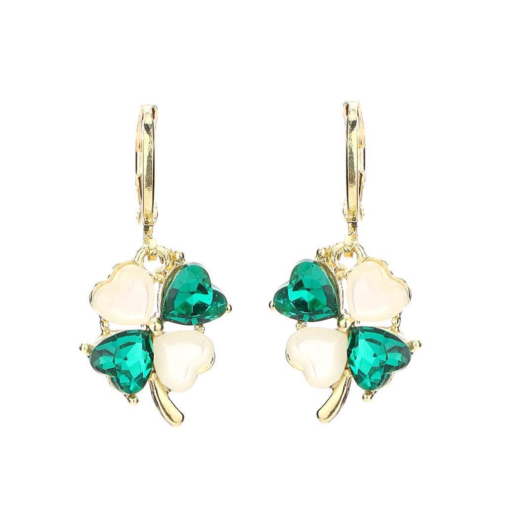 Fashion Retro Temperament Design Sense Of One Hundred Senior Sense Of Earrings New Tide Green Lucky Four-Leaf Flower Earrings Buckle