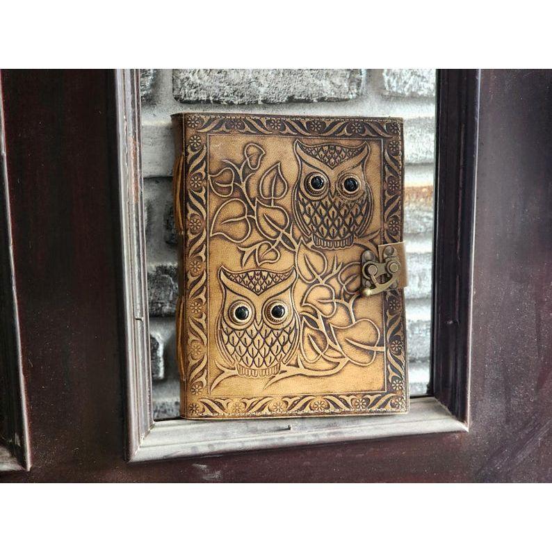 Handmade Owl Embossed Leather Notebook for Writing and Sketching, , Book Of Shadows and Personal Grimoire