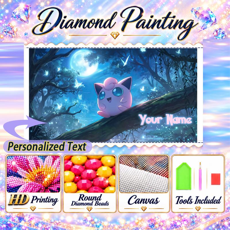 Personalized Jigglypuff Diamond Art Custom Name 5D Diamond Painting Full Drill DIY Craft