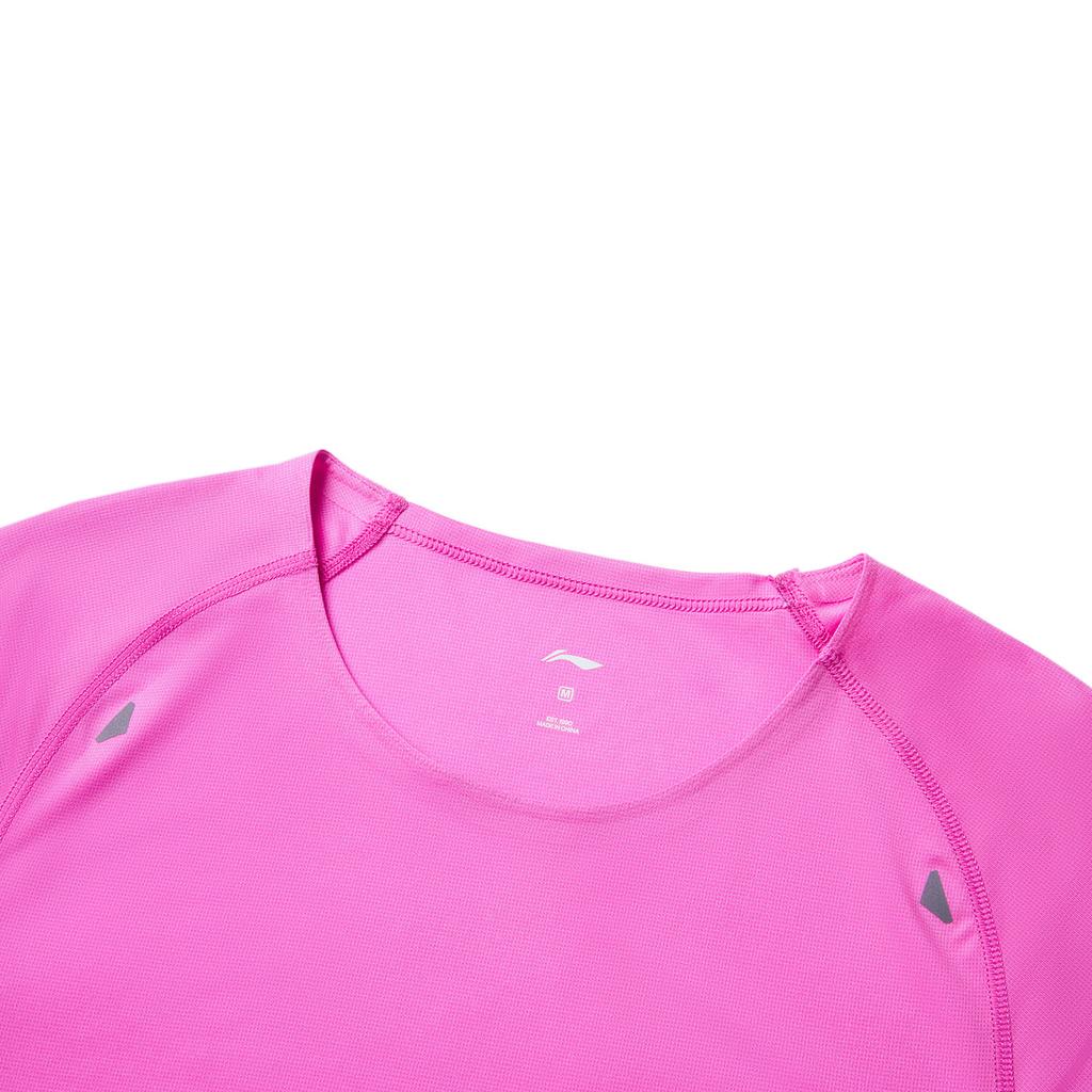Li Ning Breathable Knitted Round Neck Pullover Short Sleeve T-Shirt Women Tops Fluorescent-Pink Purple Red ATSV004-4