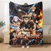 1pc Black Clover Blanket with Custom Name, Gift, for Men and Women, Soft Blanket, Good for Sofa Bed Couch Travel, Lightweight Flannel Blanket