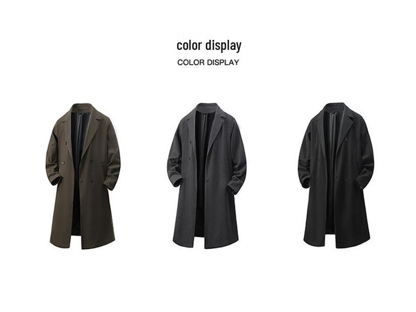Herren-Doppelreihiger Trenchcoat Herbst/Winter 2025 - Mittellang, Gepolsterte Schultern, Über-das-Knie-Stil