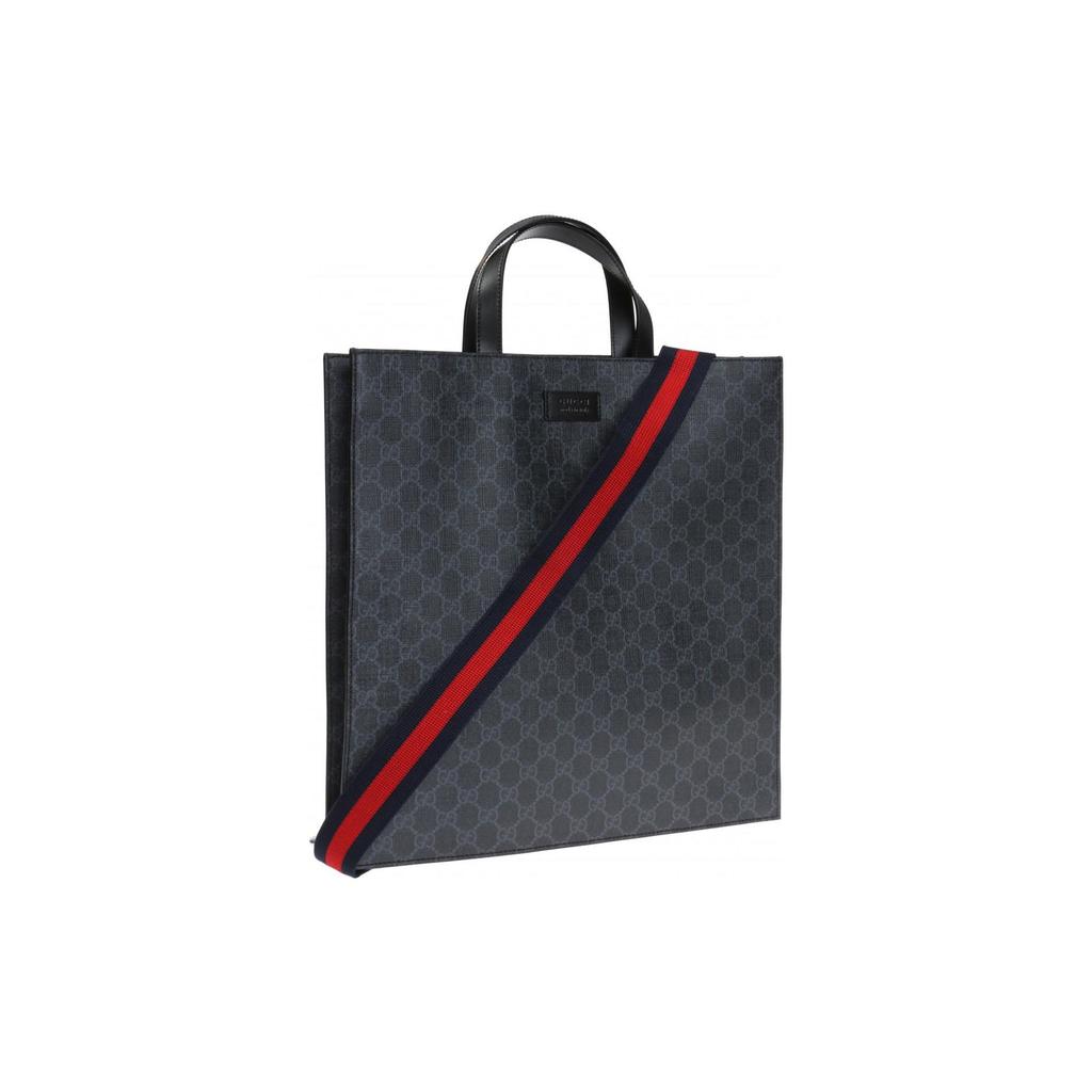 Gucci Large Vertical Logo Stripe Web Shoulder Strap Canvas And Leather Tote Bag Men Tote Black Gray 495559-K5IAN-1095